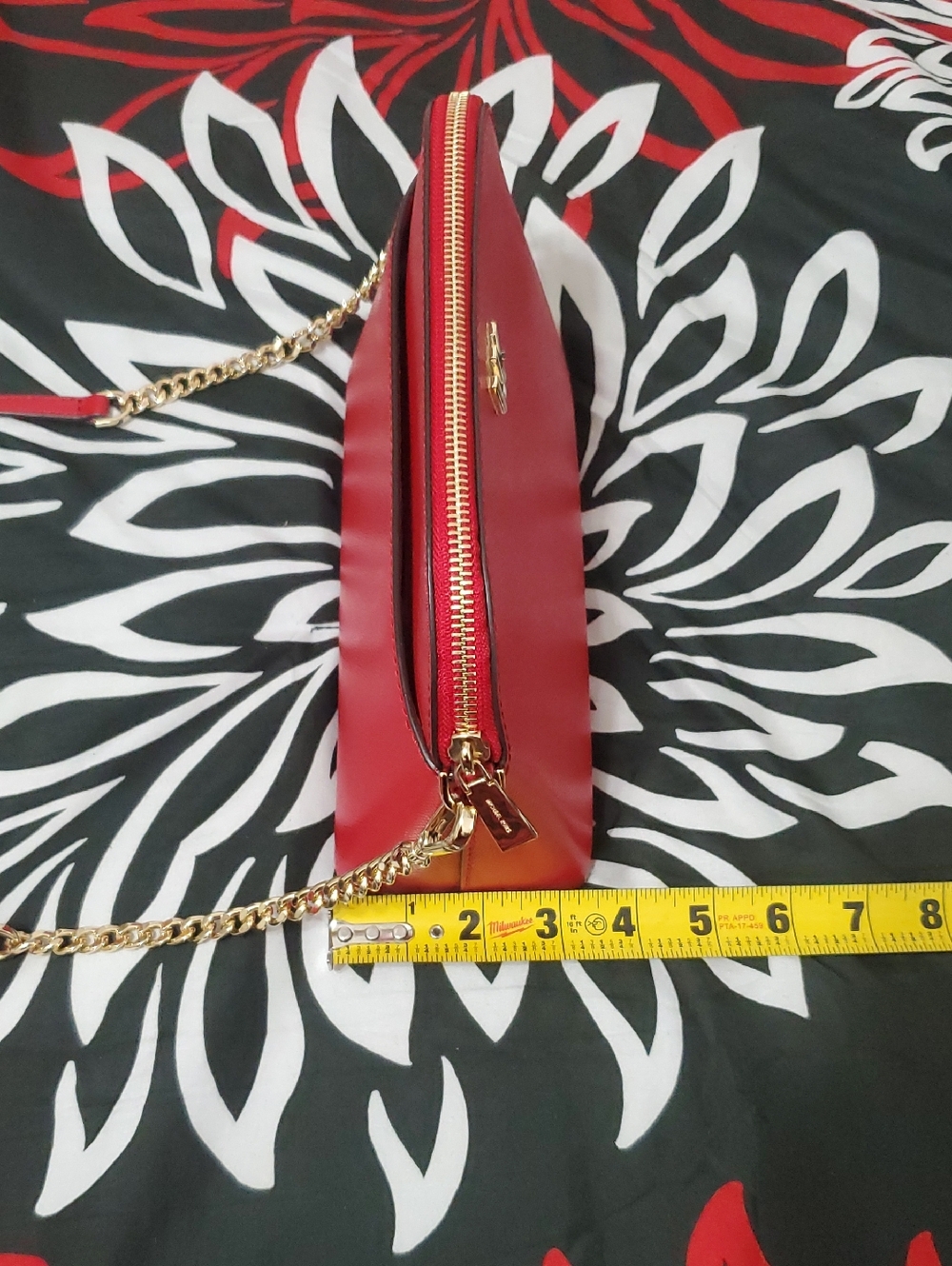 Michael Kors Red Dome Crossbody Bag with Gold MK and Chain Strap - Picture 5 of 6